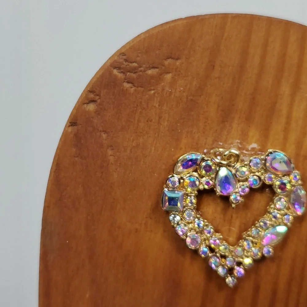 Iridescent Rhinestone Metal Heart Wood Key/Stationary Holder